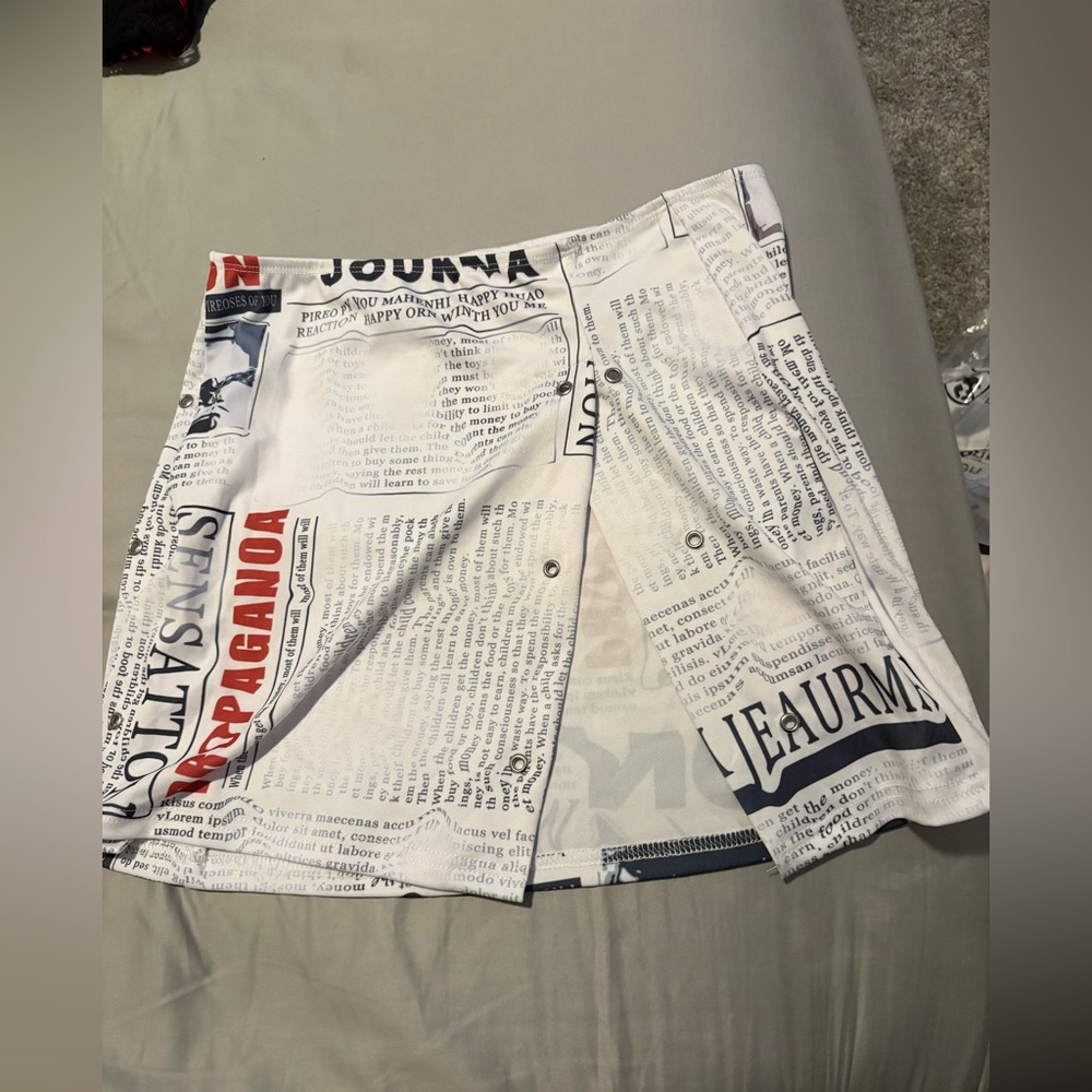 White Newspaper Print Skirt